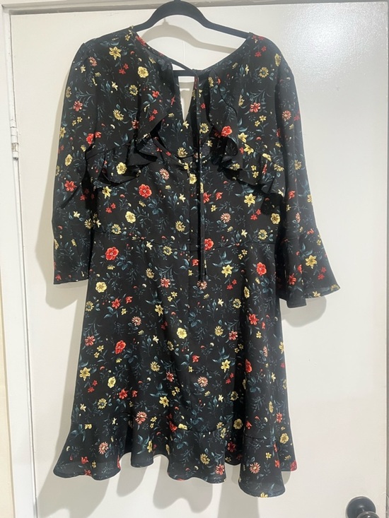 Xhilaration Dresses & Skirts - Floral Ruffle A-Line Dress in Black with Red & Yellow Flowers
